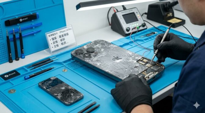 專業職人評估螢幕破裂的故障二手手機收購殘值，協助客戶現場停損換現金